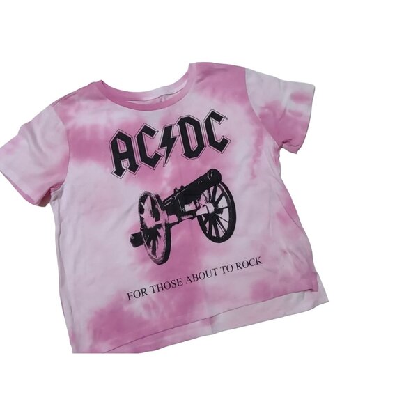 Tops - Womens ACDC Rock Band PInk White Tie Ty Die Short Sleeve T Shirt For Those About